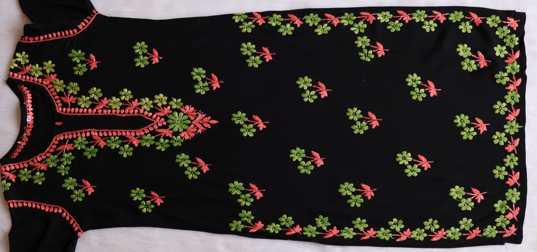 Sitara Black, Peach & Green Rayon Kurta Set - Noor Chikankari