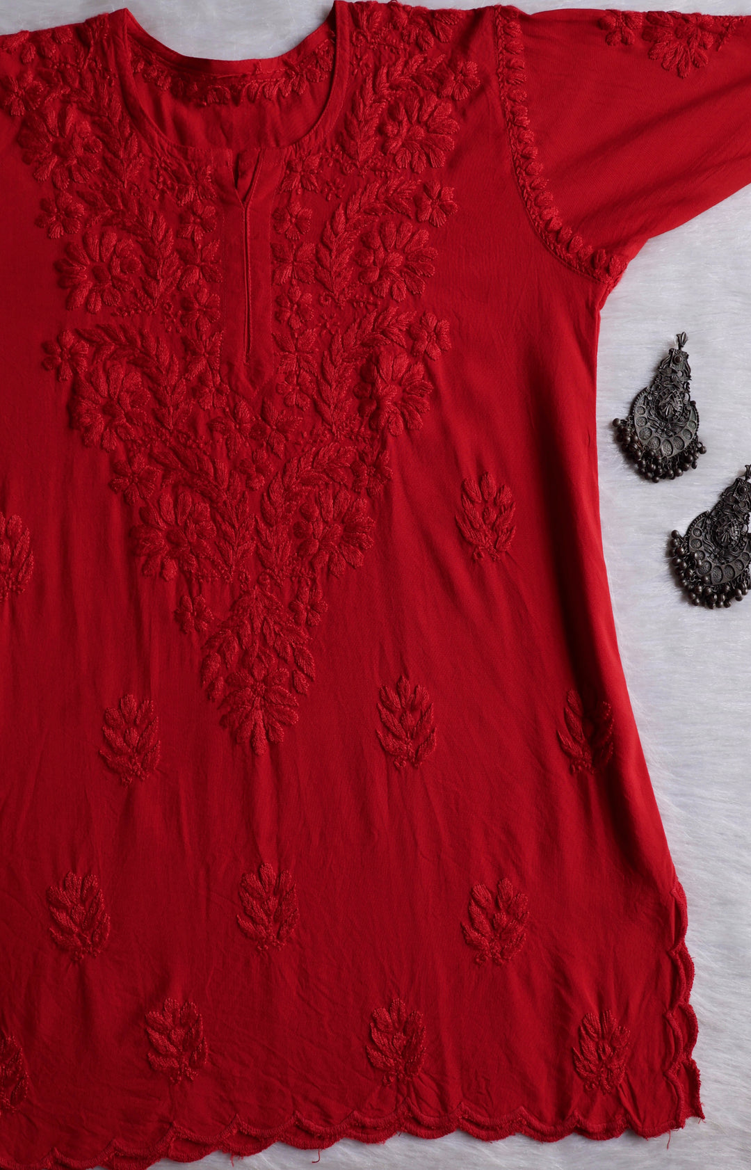 Gul Red Scalloped Short Kurta