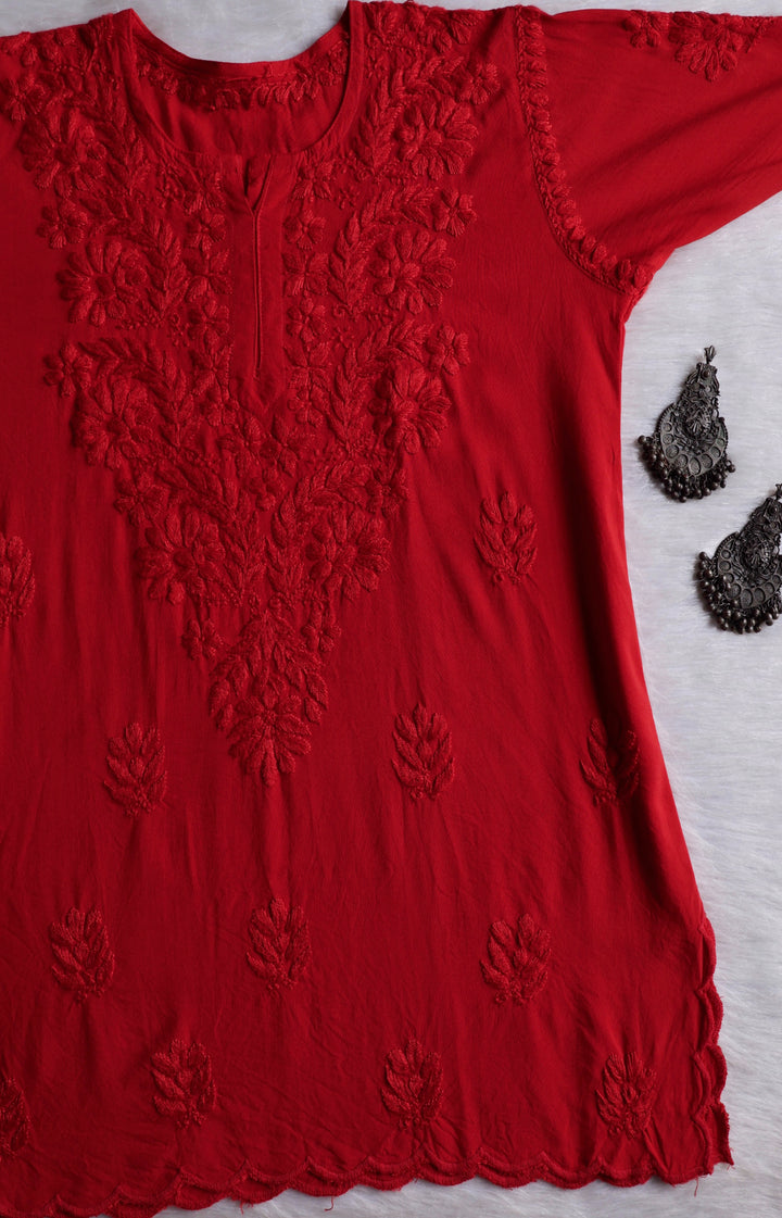 Gul Red Scalloped Short Kurta