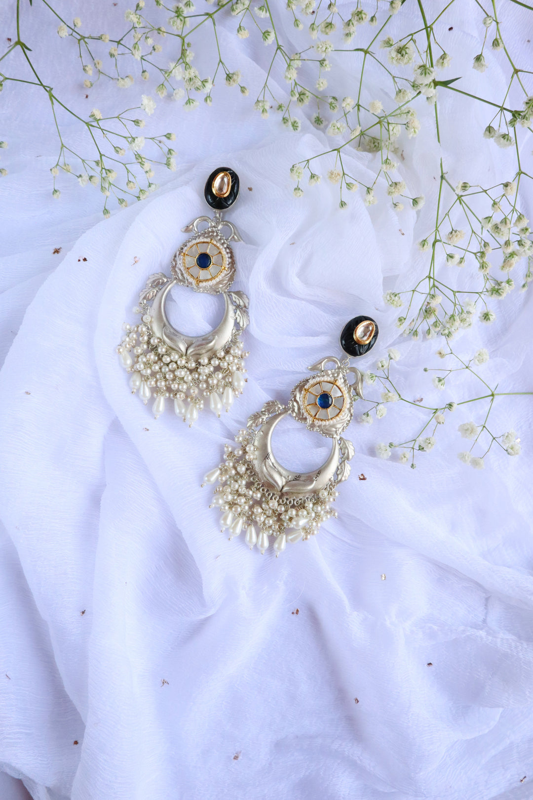 Silver Plated Long Pearl Tassel earrings