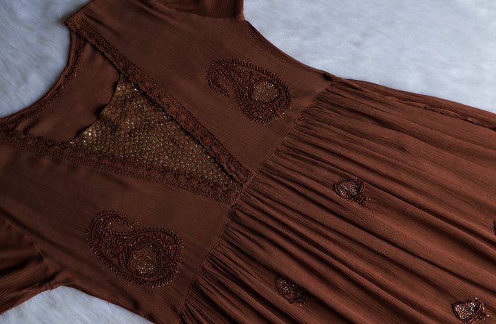Anabiya Chocolate Brown Pure Chiffon Dress