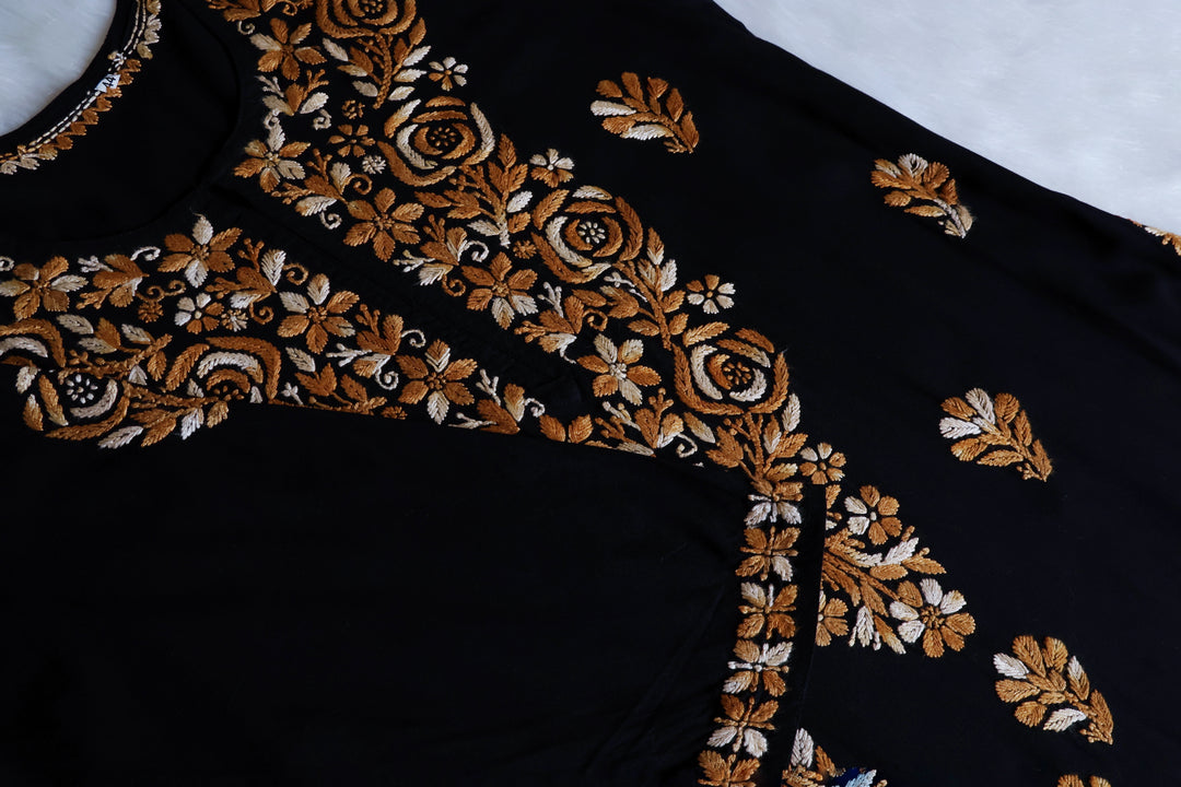 Gulaab Black & Mustard Ombre Long Rayon Kurta