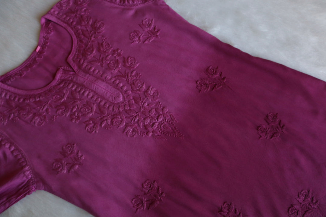 Gul Wine Purple Short Rayon Kurta