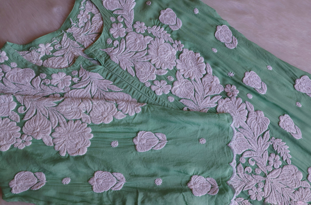 Noor Mint Green 10D Pure Muslin Scalloped Kurta Set