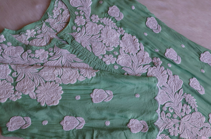 Noor Mint Green 10D Pure Muslin Scalloped Kurta Set
