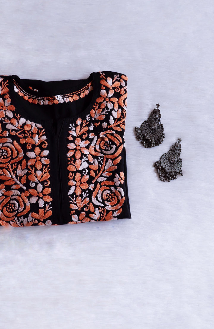 Gulaab Black & Peach Ombre Long Rayon Kurta