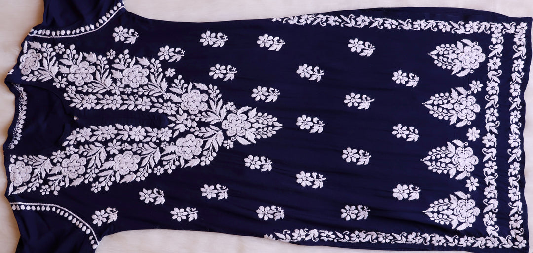 Benafsha Navy Blue Rayon Kurta Pant set