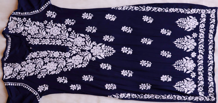 Benafsha Navy Blue Rayon Kurta Pant set