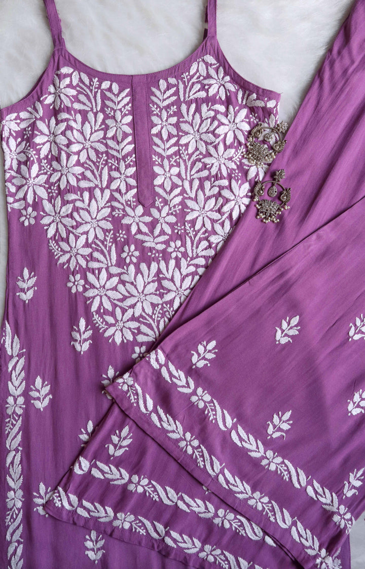Raaha Dusty Purple Sleeveless Rayon Kurta Pant set