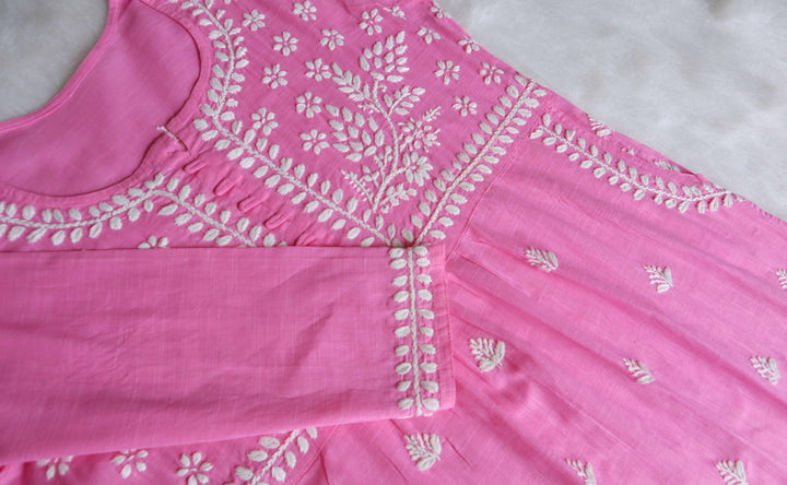 Safaa Pink & White Linen Kurta