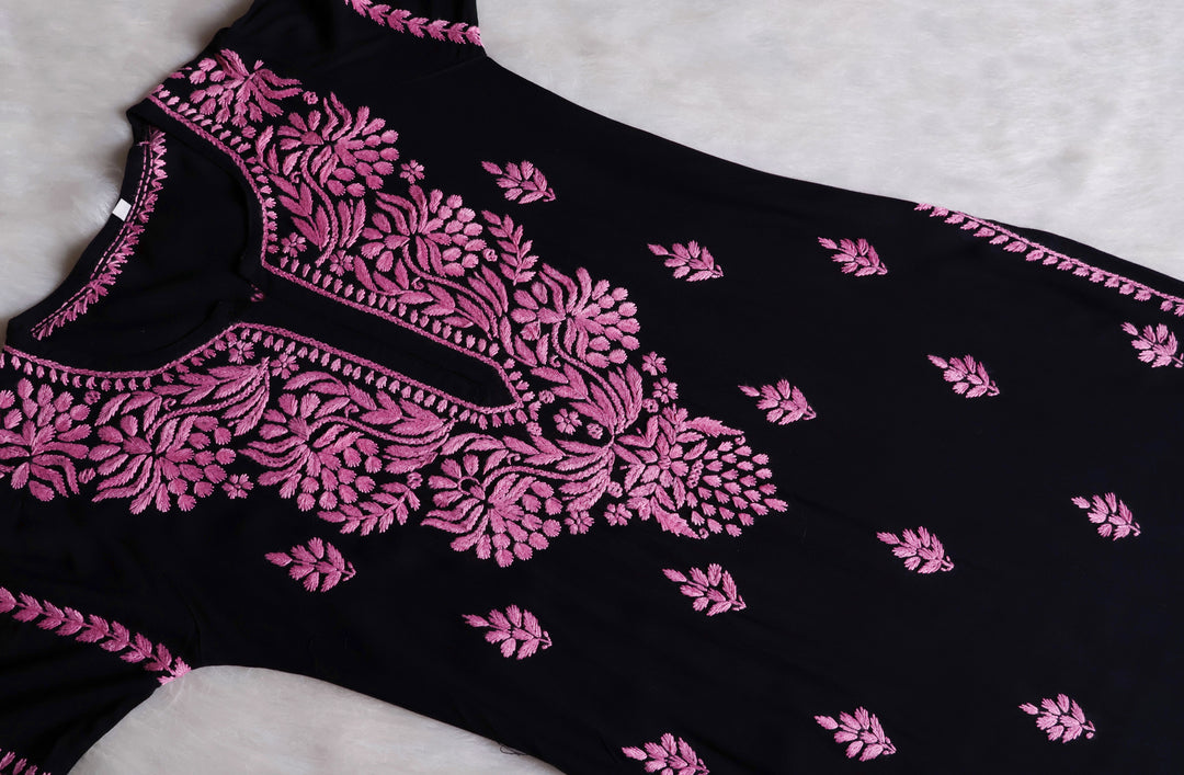 Noora Black & Baby Pink Long Rayon kurta
