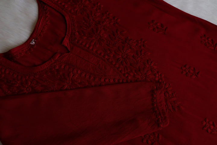 Aliyah Maroon Short Rayon Kurta