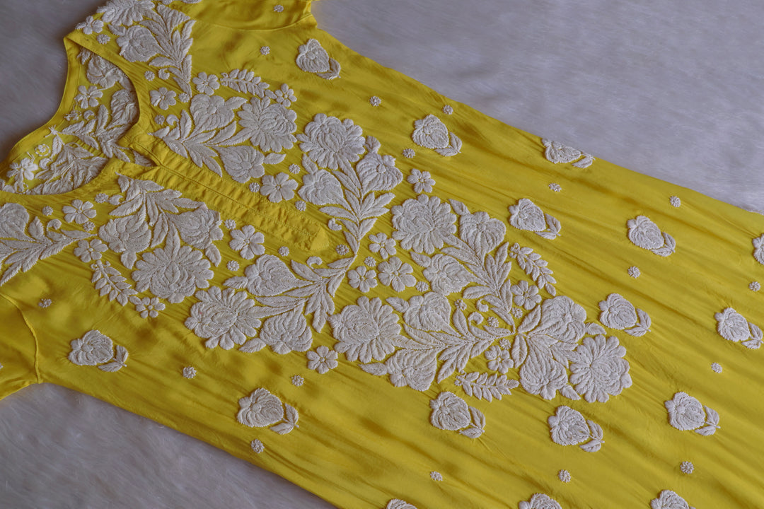 Noor Yellow 10D Pure Muslin Scalloped Kurta Set