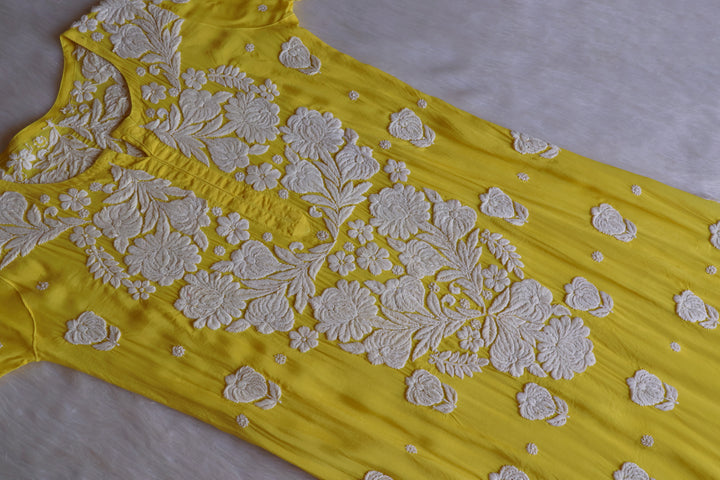Noor Yellow 10D Pure Muslin Scalloped Kurta Set