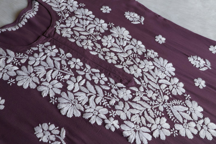 Maisha Dusty Purple Scalloped Long Rayon Kurta