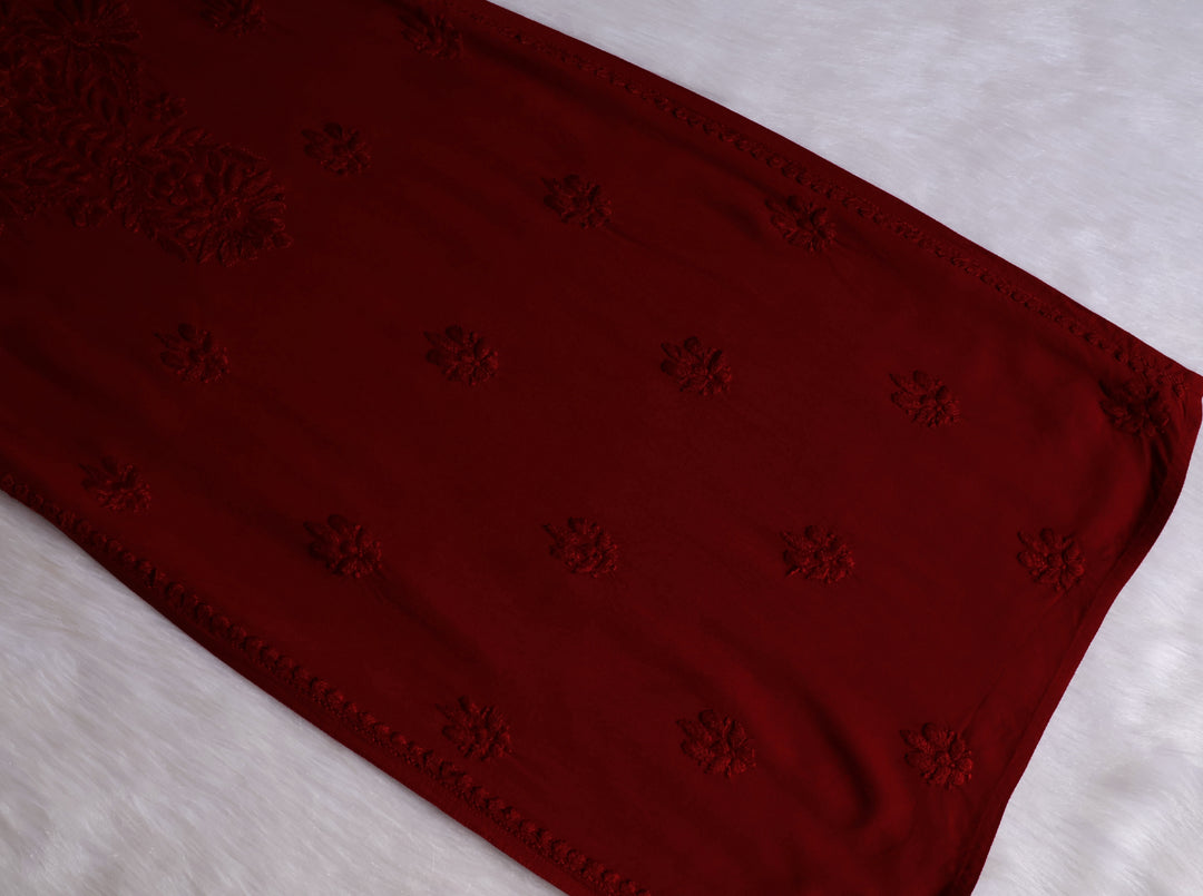Hala Maroon Sleeveless Long Rayon Kurta