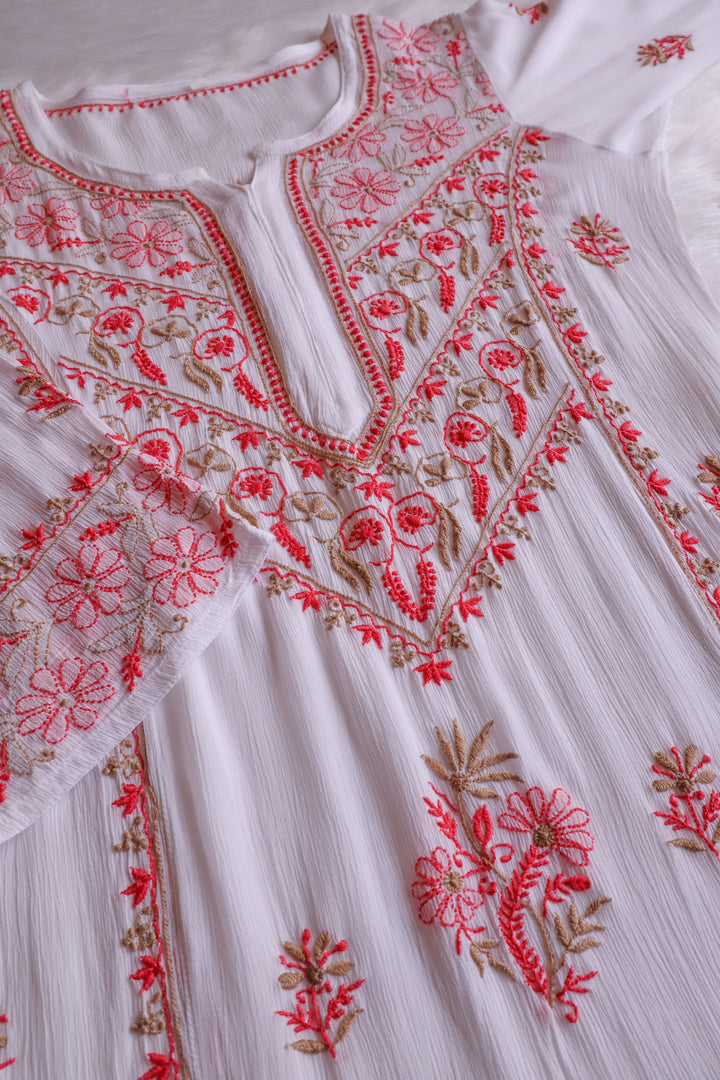 Hoorain White, Peach & Beige Pure Chiffon Kurta