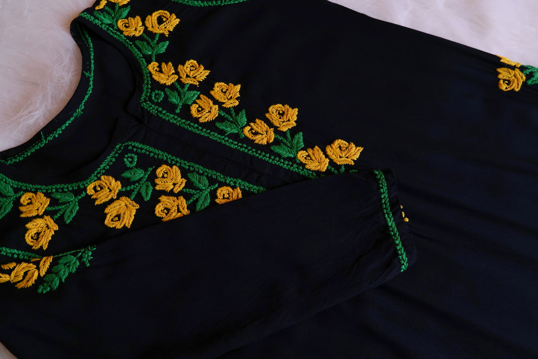 Gul-E-Jahaan Black & Yellow Rayon Kurta Set