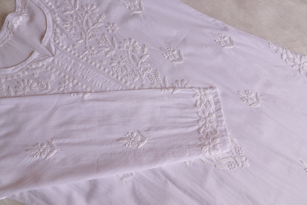 Gul Kashmiri White Pure modal Kurta