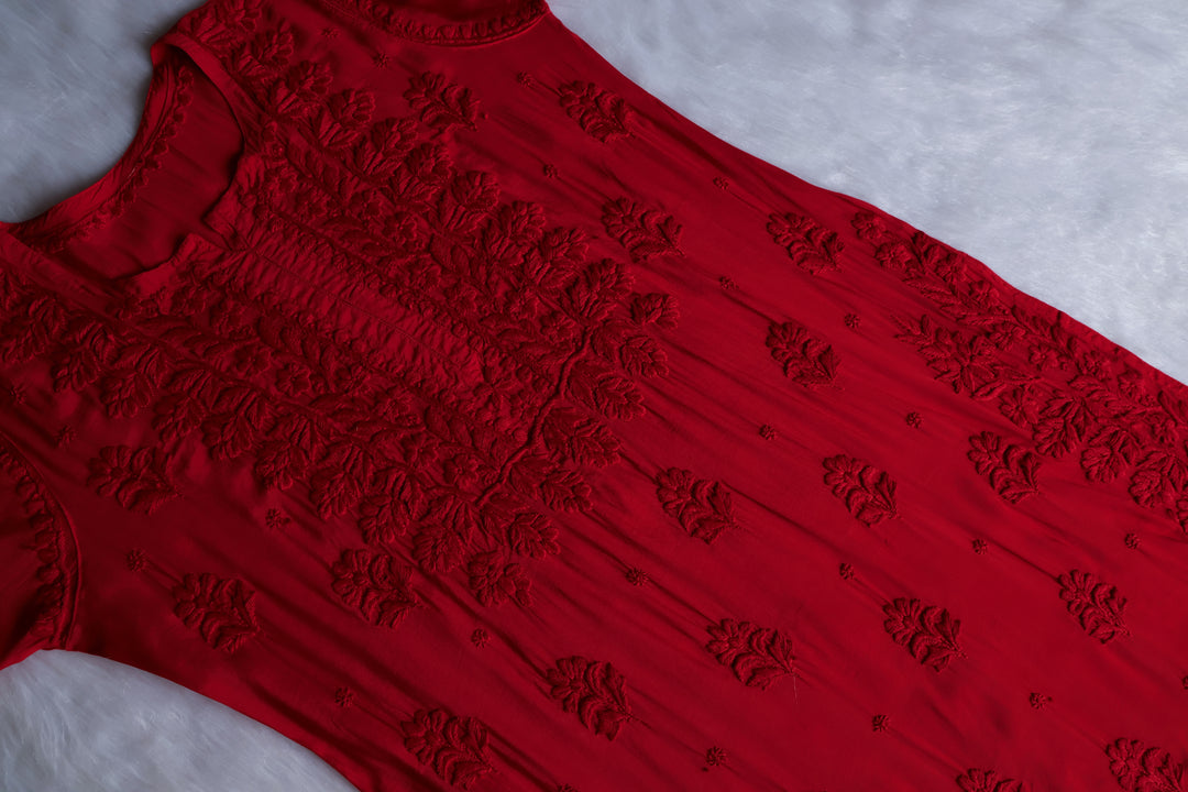 MehrNaaz Red Pure Muslin Kurta