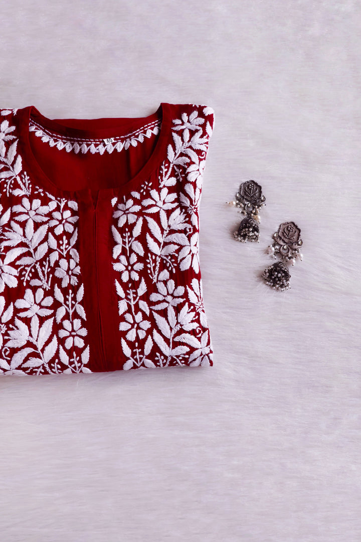 Maisha Maroon Scalloped Long Rayon Kurta