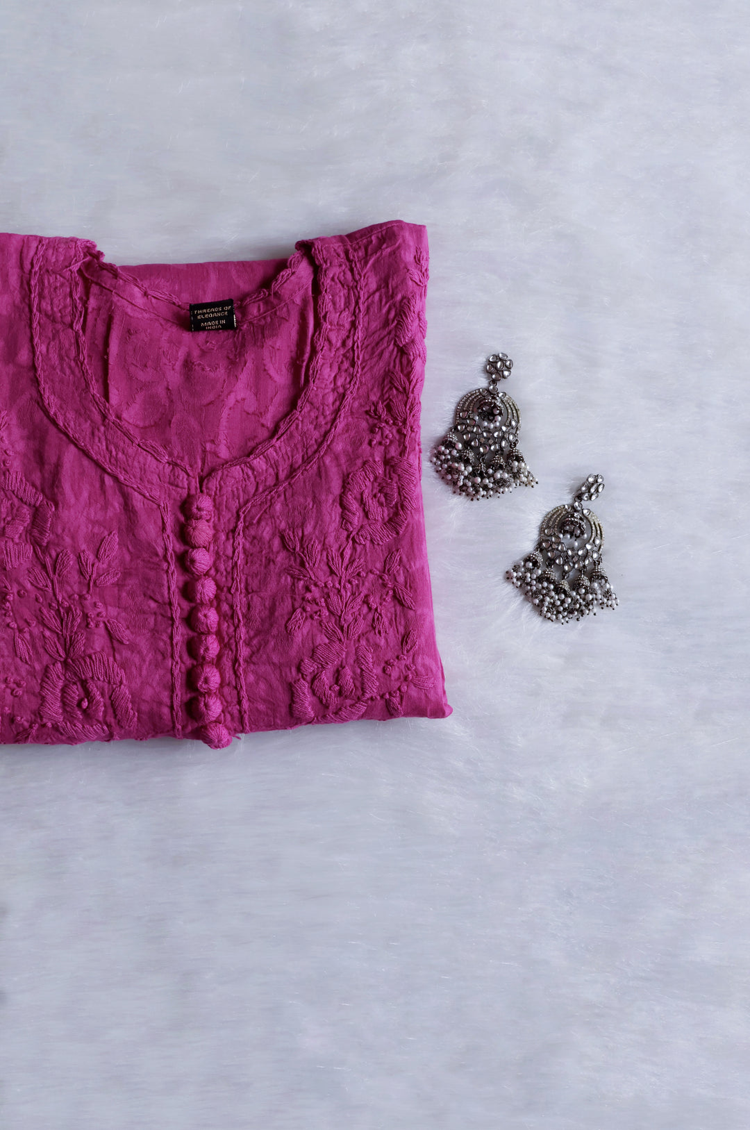 Petal Purple Long Jacquard Cotton kurta - Noor Chikankari