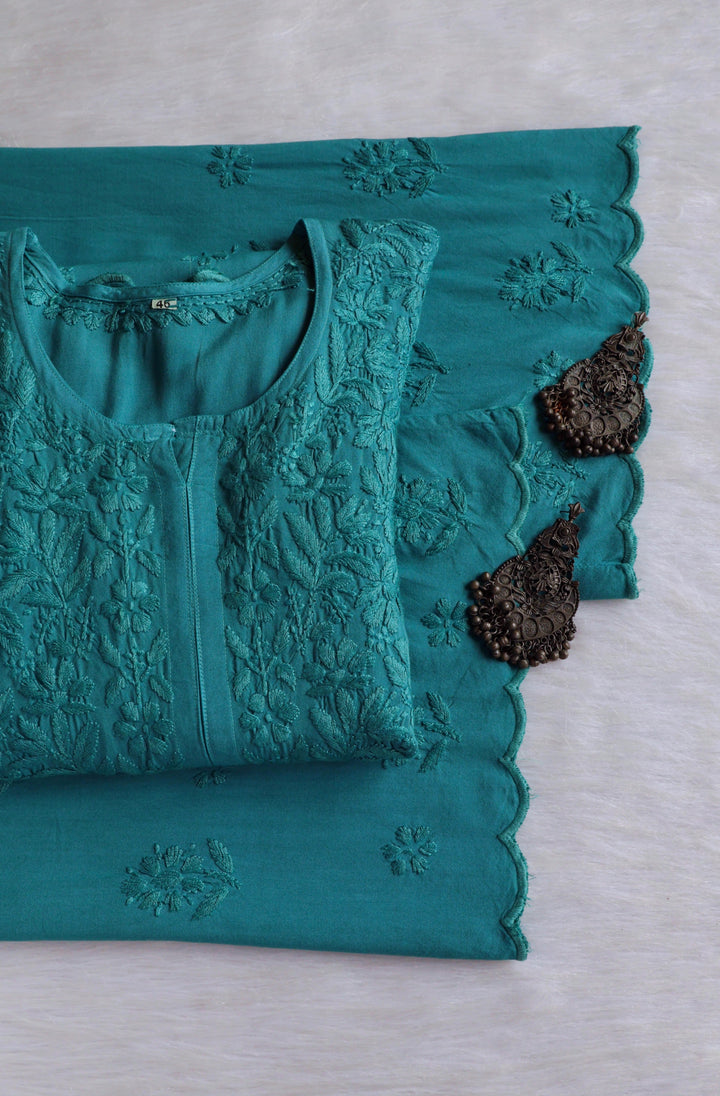 Alishba Sea Blue Scalloped Rayon set