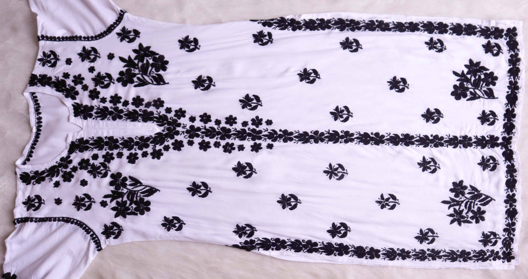 Alaana White & Black Rayon Kurta Pant set