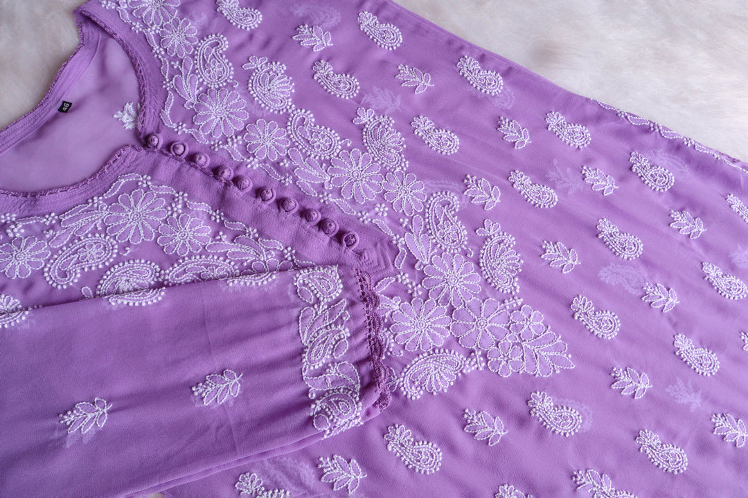 Meera Lavender & White Georgette kurta