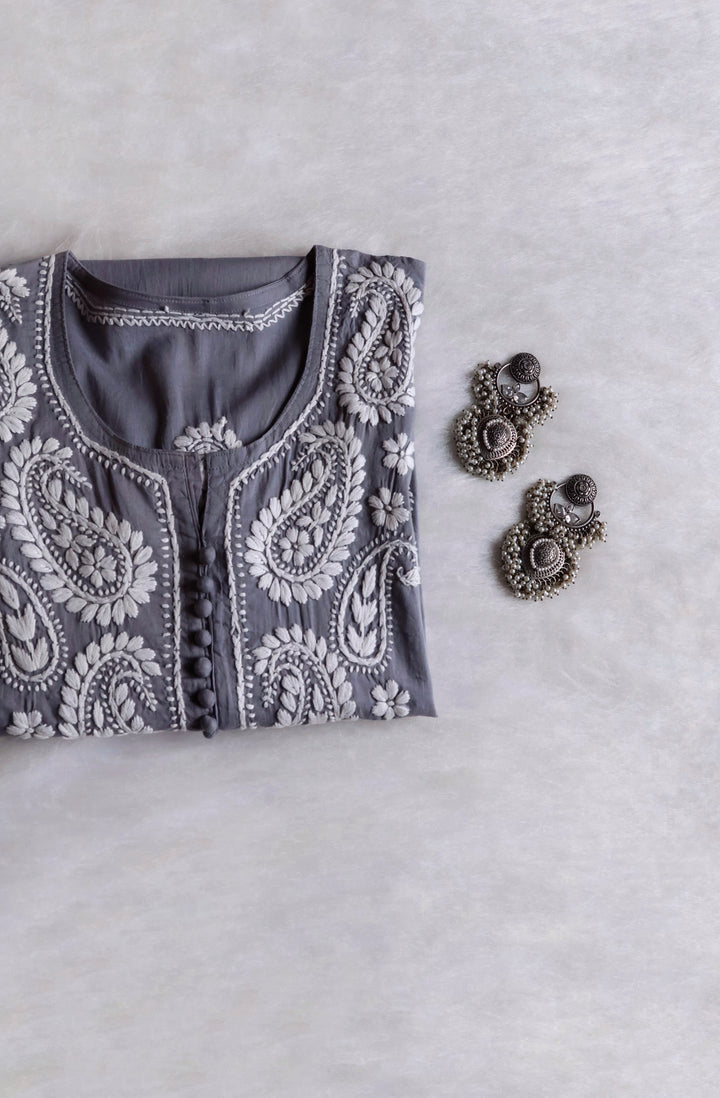 Grey & White Cotton Kurta