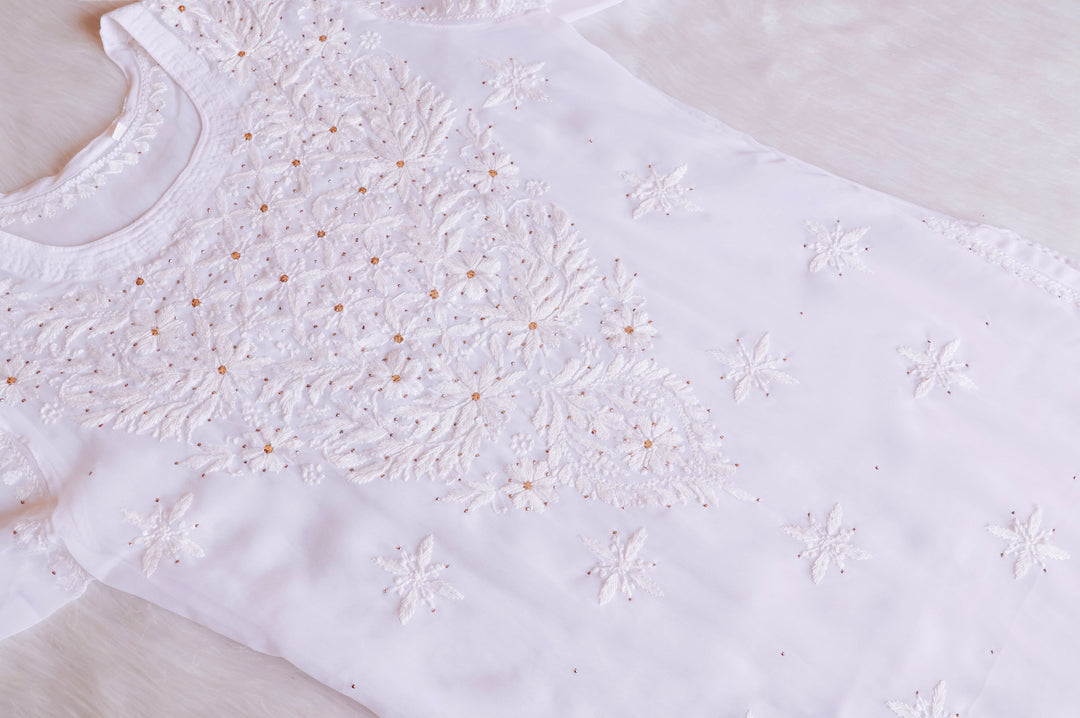 Sunehri White Georgette Mukaish kurta