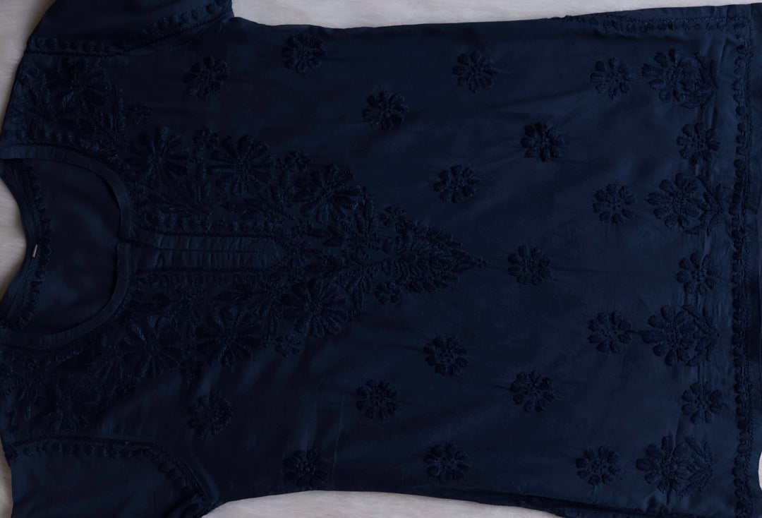 Nazakat Navy Blue Cotton short kurta