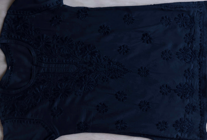 Nazakat Navy Blue Cotton short kurta