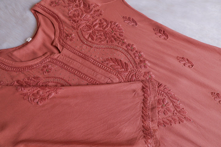 Naida Rose Brown Rayon mukaish Long Kurta