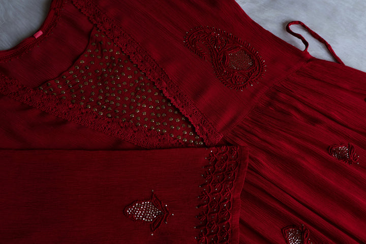 Anabiya Maroon Pure Chiffon Dress
