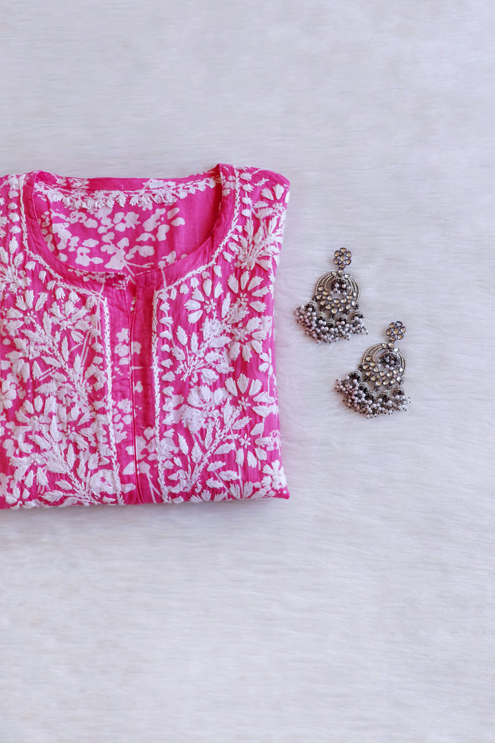 Farhaa Pink Floral Long MulMul kurta