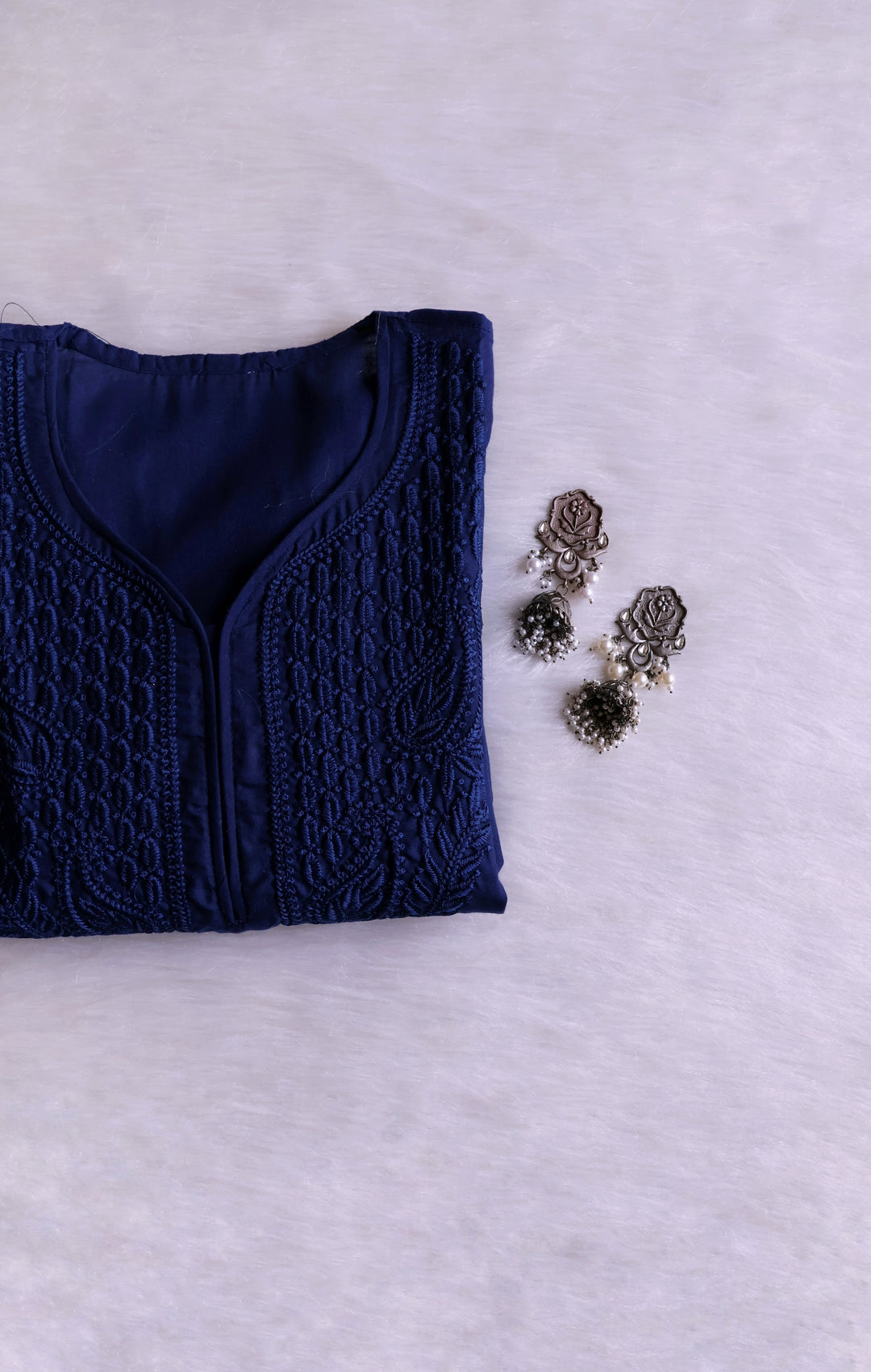 Zahra Royal Blue Cotton Kurta - Noor Chikankari