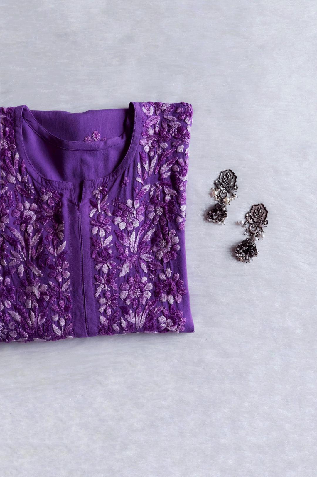 Nuresa Deep Purple Ombre Thread Long Rayon Kurta