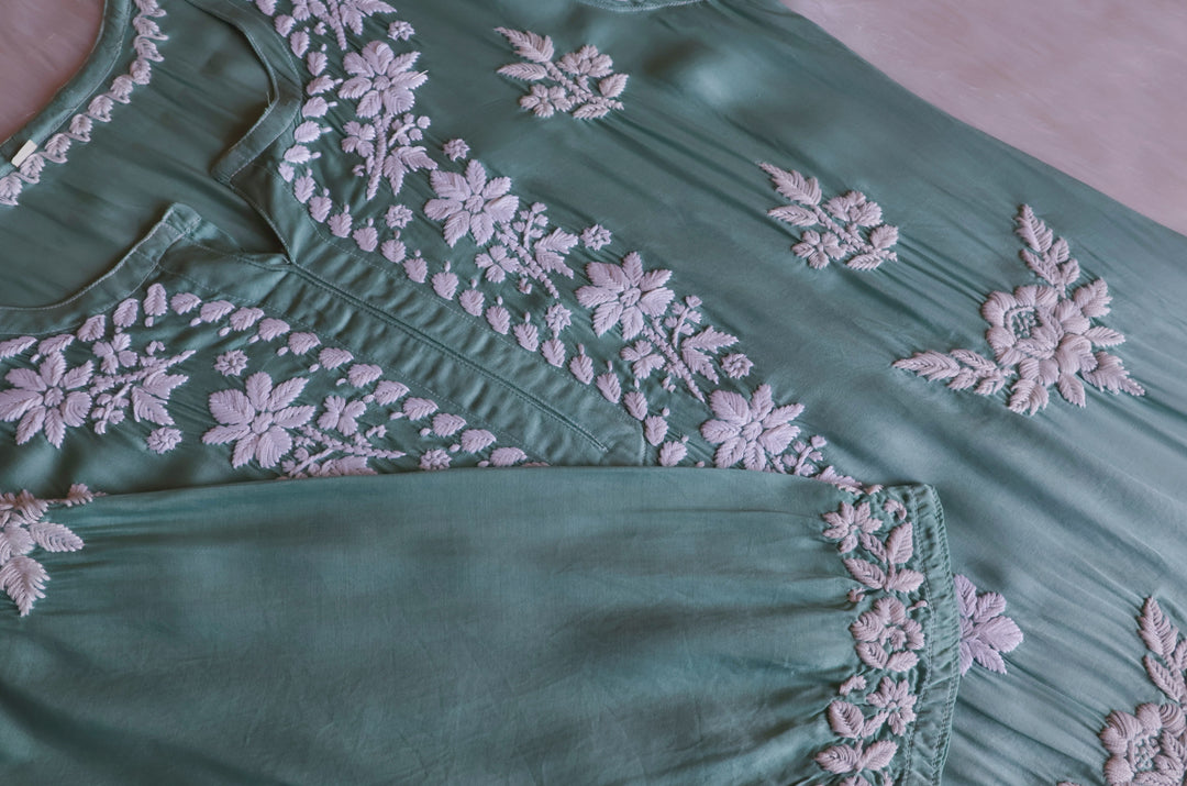 Mahnoor Sage Green Modal Silk Kurta Set