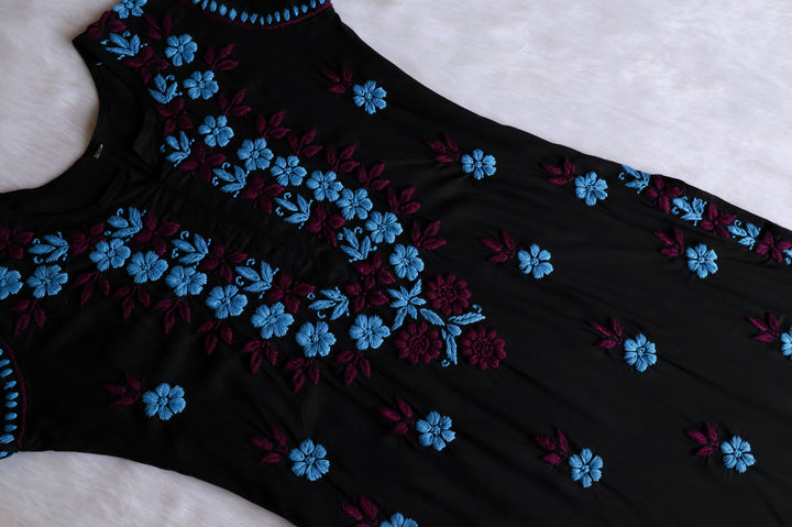 Gulbahaar Black, Blue & Purple Rayon Kurta Set