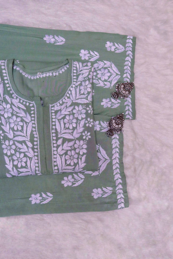 Noura Sage Green Rayon Kurta Pant set