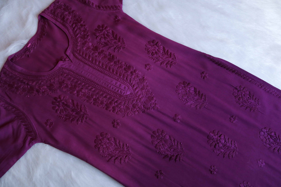 Laila Deep Purple Ombre Long Rayon Kurta