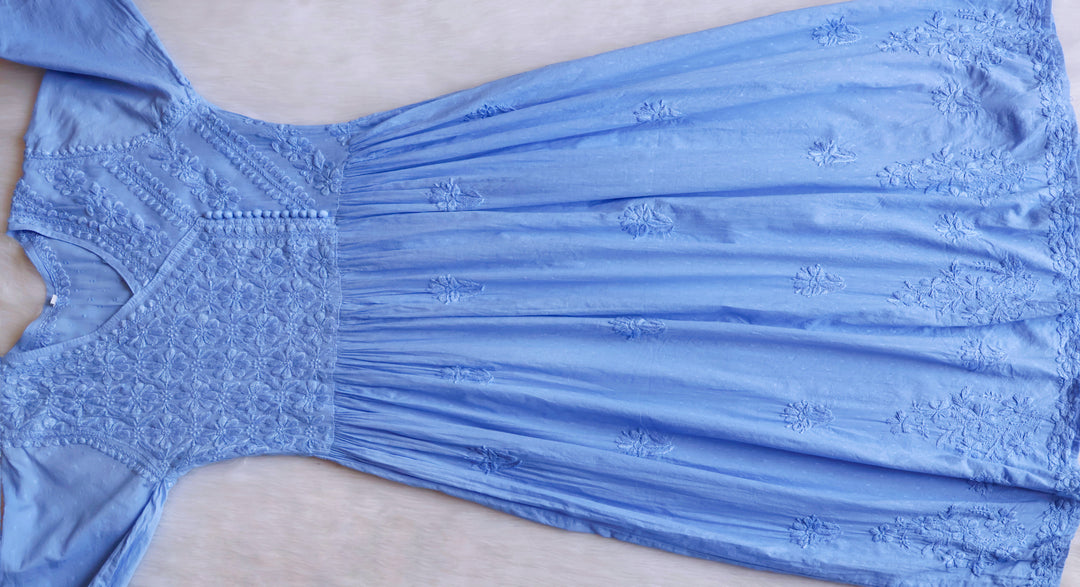 Nazakat Ice Blue Pure Cotton Angarakha Dress