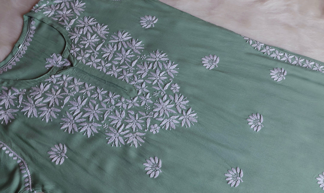 Haala Sage Green Long Rayon Kurta