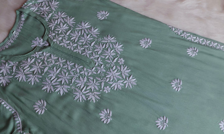 Haala Sage Green Long Rayon Kurta