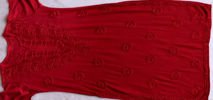 Nagma Red Long Ombre Rayon Kurta