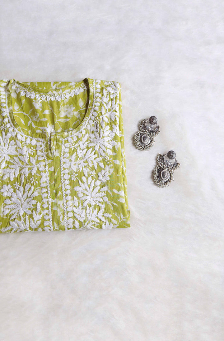 Nazakat Green Floral Long MulMul kurta