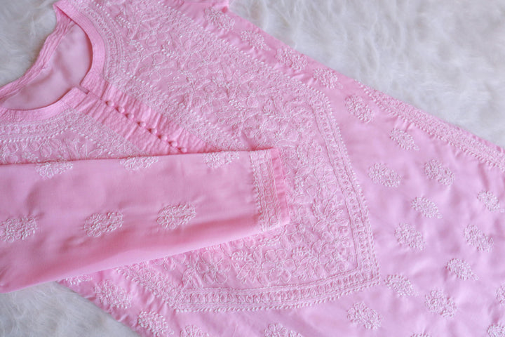 Zahrah Baby Pink Cotton Mulmul long kurta