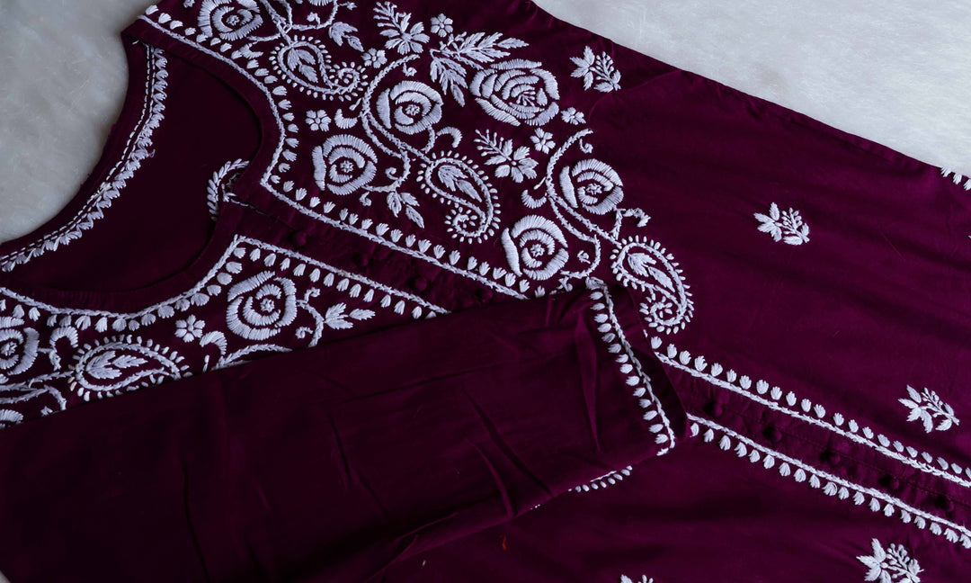 Gul Deep Purple & White Cotton Kurta