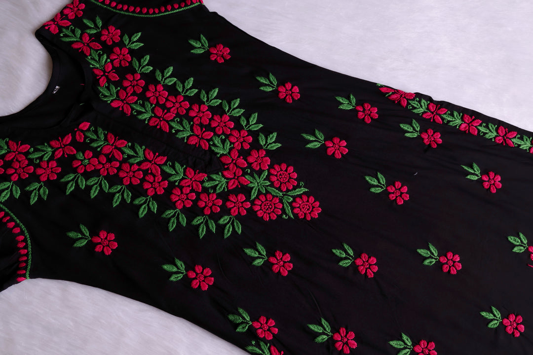 Gulbahaar Black & Mauve Pink Rayon Kurta Set